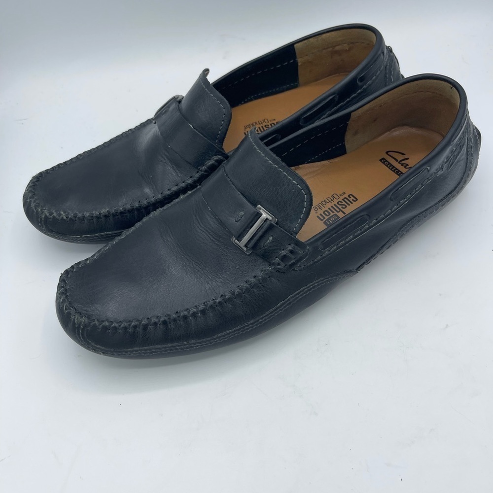 Clarks Collection Shoes Men's Size 9.5 Black Leather Driving Loafers Slip On moc